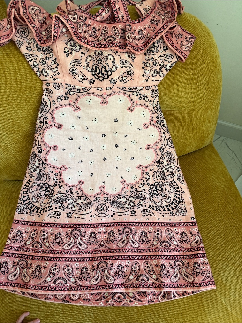 Zimmermann Pink Paisley Ruffle Neck Girls' Casual Dress